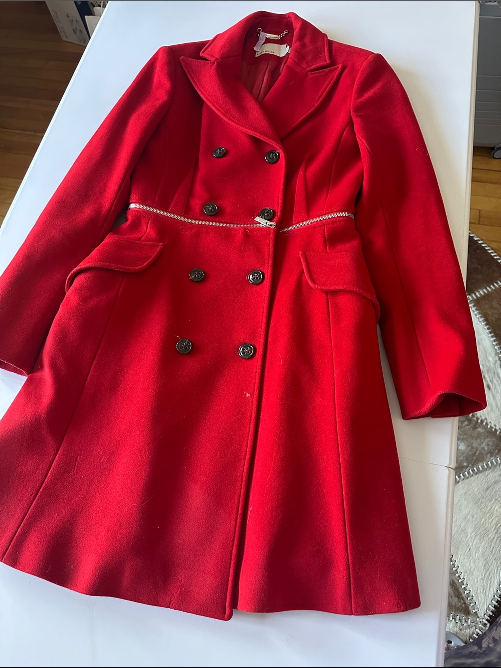 Wool-Blend Double-Breasted Red Women's Coat